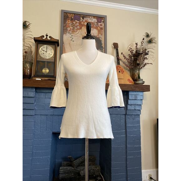 DRAPER JAMES S Ivory Bailey Peplum Sleeve Sweater Women's Pullover V-Neck Shirt - Picture 3 of 12